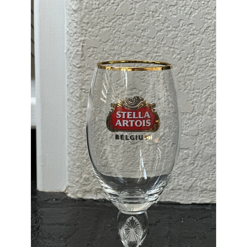 Set of 2 Stella Artois Anniversary Chalice 33cl Beer Glass Belgium Gold Rim